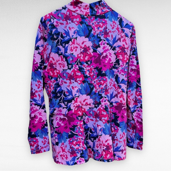 Isaac Mizrahi Live Peony Bouquet Print Mock Neck Peplum Top - Picture 3 of 11